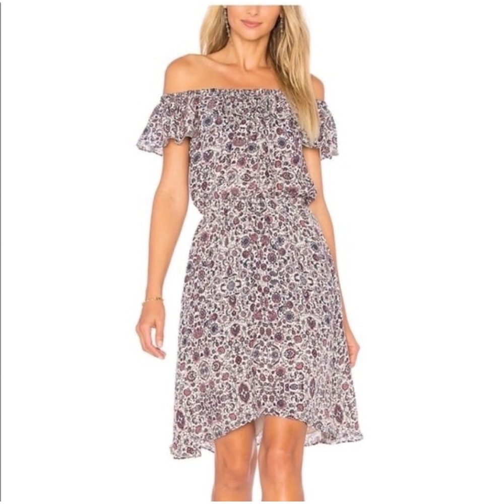L'AGENCE Leonie Off Shoulder Silk Dress Paisley Floral Boho High Low Small